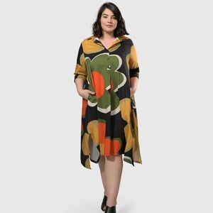 Alembika Abstract Oversized Garden Floral Trapeze ShirtDress Midi in size 8-10